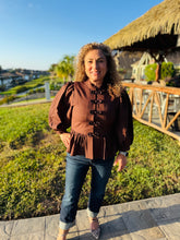 Load image into Gallery viewer, Espresso Yourself Chocolate Peplum Blouse