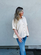 Load image into Gallery viewer, Cloud Nine Solid Waffle Button Down Half Sleeve With Collared Detail in Sand