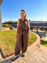 Load image into Gallery viewer, Dotted &amp; Darling Chocolate Satin Balloon Pants