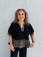 Load image into Gallery viewer, Can&#39;t Be Tamed Textured Short Puff Sleeve Top Featuring Animal Pattern contrast Ruffle Hem