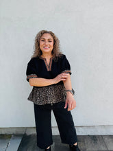Load image into Gallery viewer, Can&#39;t Be Tamed Textured Short Puff Sleeve Top Featuring Animal Pattern contrast Ruffle Hem