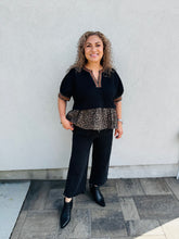 Load image into Gallery viewer, Can&#39;t Be Tamed Textured Short Puff Sleeve Top Featuring Animal Pattern contrast Ruffle Hem