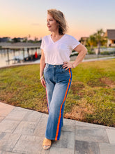 Load image into Gallery viewer, The Color Rush Wide Leg Jeans with Orange &amp; Royal Blue Side Trim