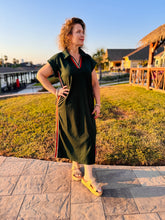 Load image into Gallery viewer, Frequent Flyer Green Midi Dress