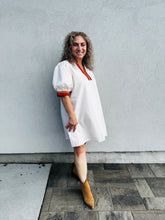 Load image into Gallery viewer, Maple and Honey Solid Short Sleeve Pullover Mini Dress W/Multicolor Band Accent