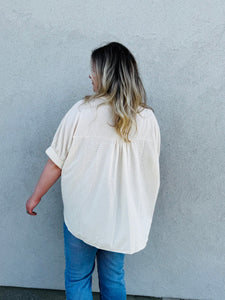 Cloud Nine Solid Waffle Button Down Half Sleeve With Collared Detail in Sand