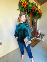 Load image into Gallery viewer, The Happiness of Christmas Forest Green Velvet &amp; Velvet Burnout Long Sleeve Top