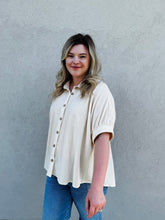 Load image into Gallery viewer, Cloud Nine Solid Waffle Button Down Half Sleeve With Collared Detail in Sand