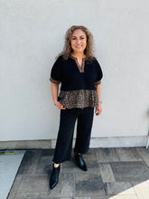 Load image into Gallery viewer, Can&#39;t Be Tamed Textured Short Puff Sleeve Top Featuring Animal Pattern contrast Ruffle Hem