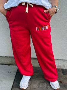 Fa La La Lounge Pants-Red with Embroidered "Merry Christmas"