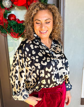 Load image into Gallery viewer, Frosty Off White Leopard Mix Satin Blouse