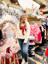 Load image into Gallery viewer, Shimmer &amp; Cheer Red Sequin Bow Holiday Sweater