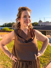Load image into Gallery viewer, Dotted &amp; Darling Chocolate Satin Cowl Neck Blouse