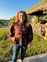 Load image into Gallery viewer, Espresso Yourself Chocolate Peplum Blouse