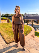 Load image into Gallery viewer, Dotted &amp; Darling Chocolate Satin Balloon Pants
