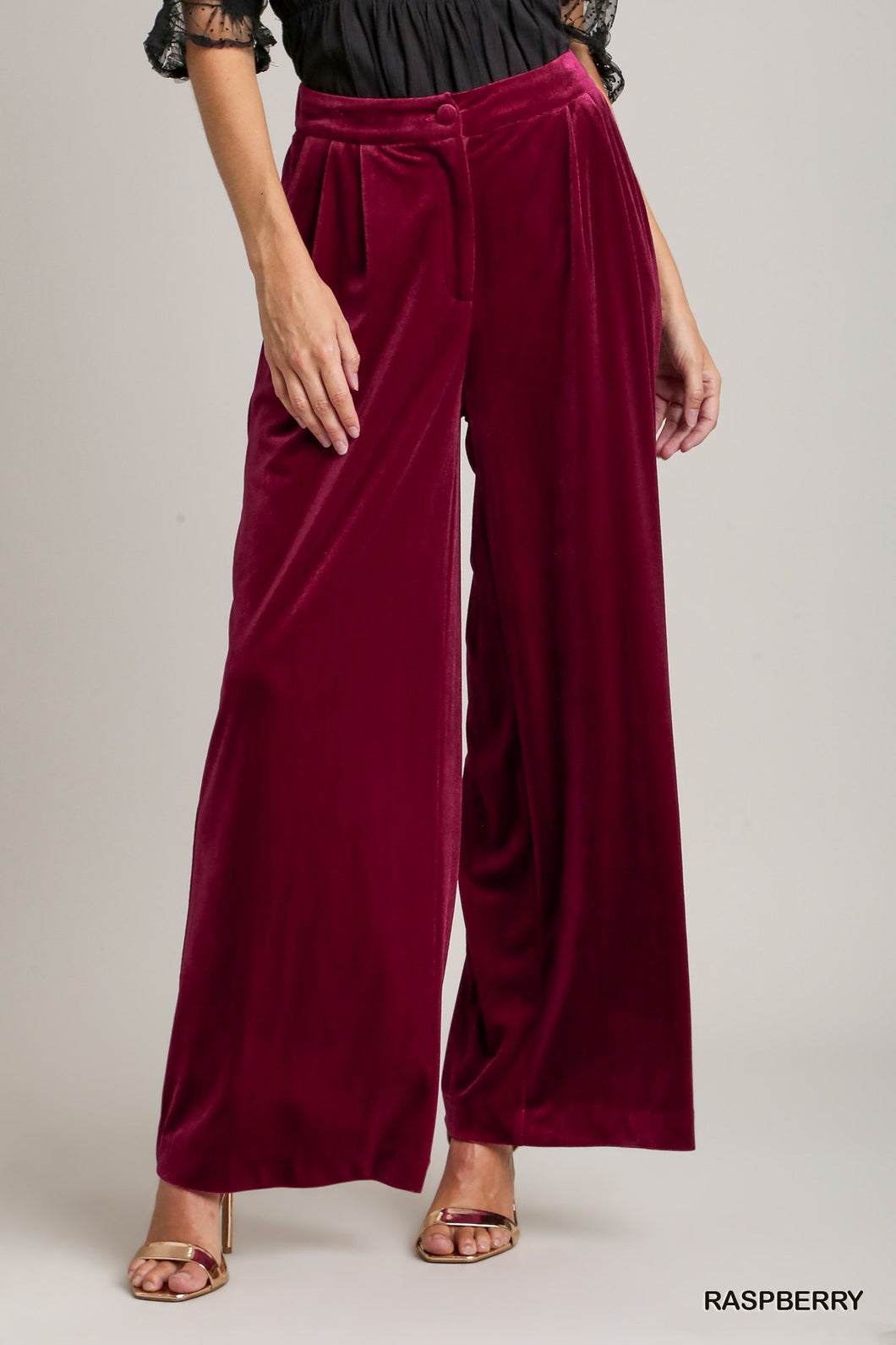 The Best Time of The Year Raspberry Velvet High Waisted Pleated Wide Leg Pants
