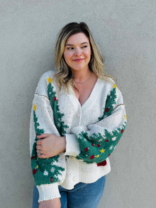 Evergreen Dreams Christmas Tree Cozy Sweater Cardigan