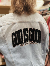 Load image into Gallery viewer, God Is Good Light Wash Oversized Denim Jacket