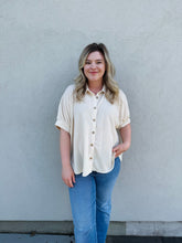 Load image into Gallery viewer, Cloud Nine Solid Waffle Button Down Half Sleeve With Collared Detail in Sand