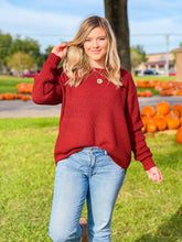 Load image into Gallery viewer, Pour The Merlot Fired Brick Waffle Knit Sweater with Rounded Hem