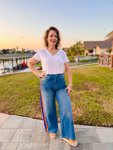 Load image into Gallery viewer, The Color Rush Wide Leg Jeans with Orange &amp; Royal Blue Side Trim