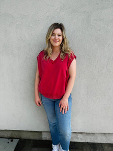Harvest Flame V-Neck Sleeveless Vest in Red