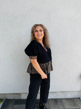 Load image into Gallery viewer, Can&#39;t Be Tamed Textured Short Puff Sleeve Top Featuring Animal Pattern contrast Ruffle Hem