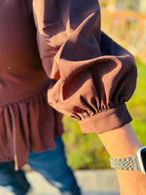 Load image into Gallery viewer, Espresso Yourself Chocolate Peplum Blouse