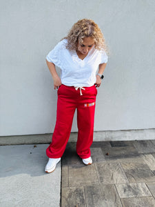 Fa La La Lounge Pants-Red with Embroidered "Merry Christmas"