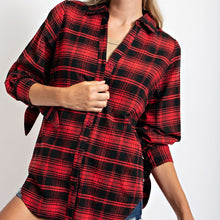 Load image into Gallery viewer, Oh Christmas Tree Red Plaid Button Down High Low Hem Shirt