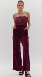 Waltz Through Winter Garnet Sequin Sleeveless Jumpsuit