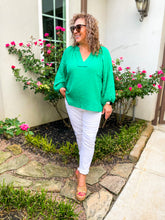 Load image into Gallery viewer, Bring on the Bubbly V-Neck Gauze Top in Kelly Green