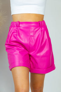 Peppermint Hot Pink Faux Leather High Waisted Shorts