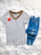 Load image into Gallery viewer, stripe, black, white, comfy, basic, tee, t shirt, leopard, animal print, cute, easy