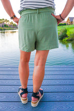 Load image into Gallery viewer, Elena Olive Button Ruffle Waist Linen Shorts
