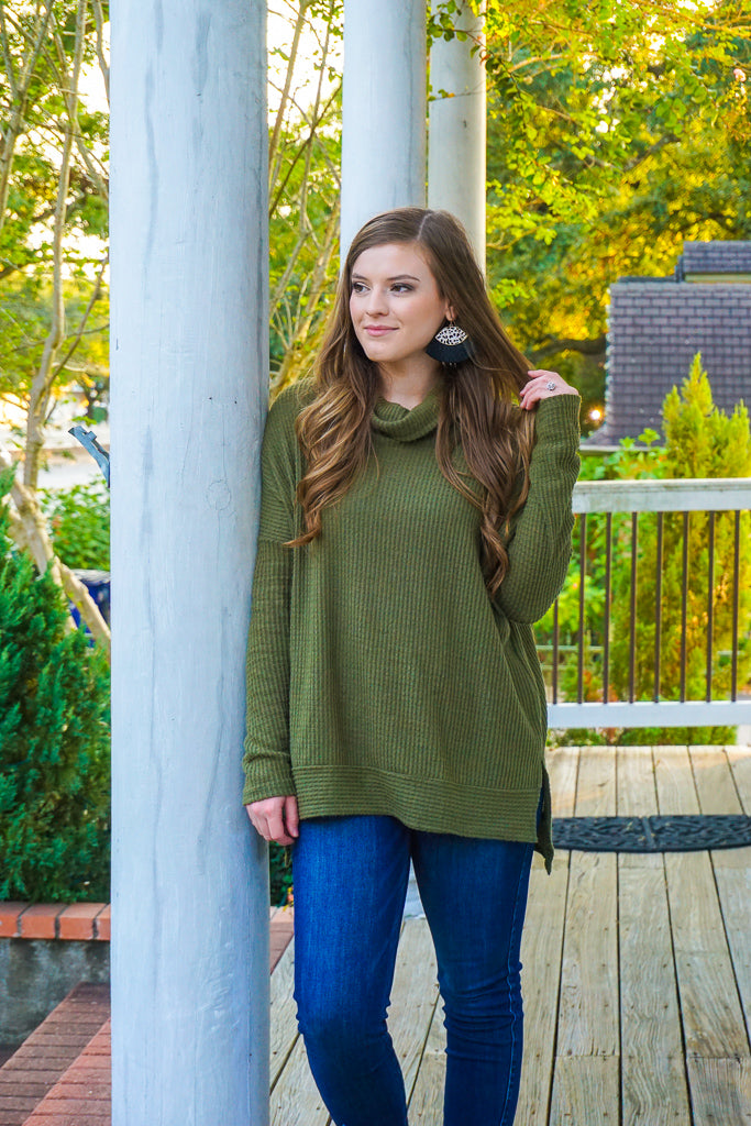 Free As Can Be Olive Waffle Knit Sweater Top