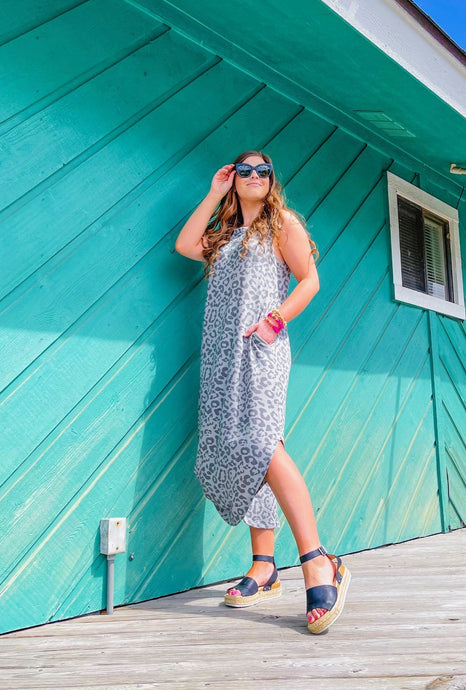 Yes You Can Gray Leopard Tank Maxi Dress