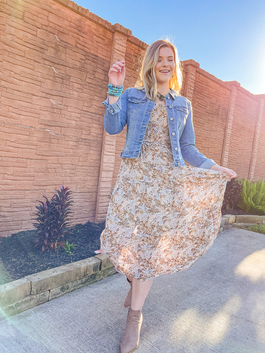 Feeling Neutral Smocked Floral Maxi Dress