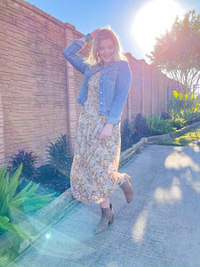 Feeling Neutral Smocked Floral Maxi Dress