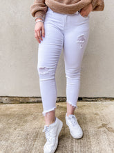 Load image into Gallery viewer, Sam Kancan White Stretchy Mid Rise Distressed Ankle Skinny Jeans