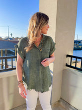 Load image into Gallery viewer, The Sweet Caroline Army Green Button Down Top
