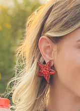 Load image into Gallery viewer, Red Star Beaded Earrings