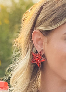 Red Star Beaded Earrings