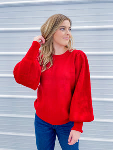 Red Puff Sleeve Sweater