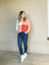 Load image into Gallery viewer, In The Mix Pink Colorblock Boatneck Chenille Cable Knit Sweater