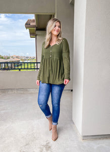 Falling For Olive Long Sleeve Babydoll Top
