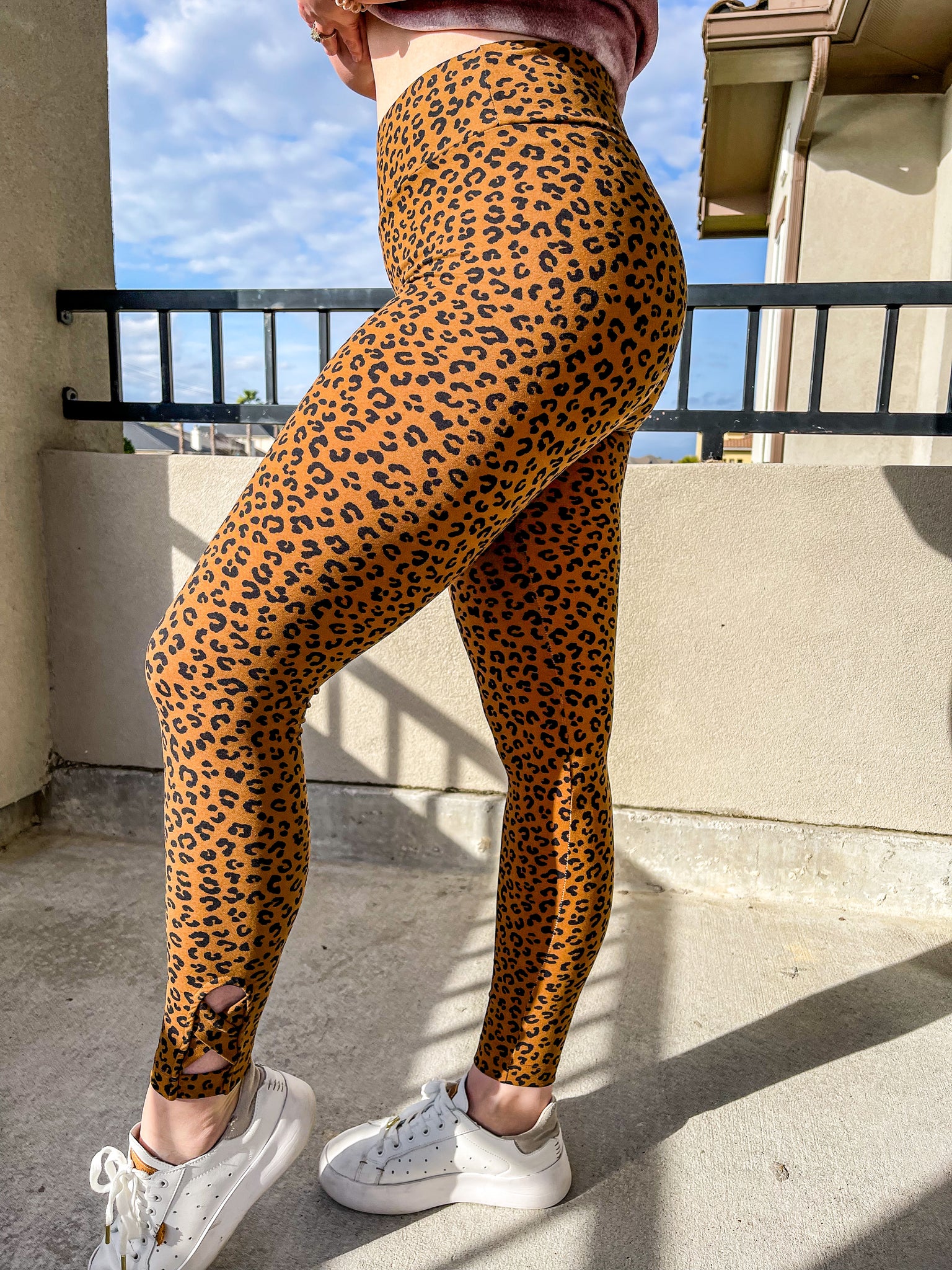 Female High Waist Leopard Print Textured Legging - Chocolate