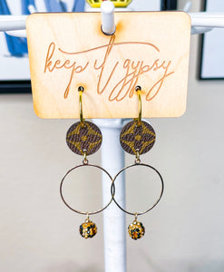 Upcycled Dangle Hoop Earrings with Leopard Charm