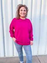 Load image into Gallery viewer, Thankful &amp; Blessed Magenta Waffle Knit Sweater