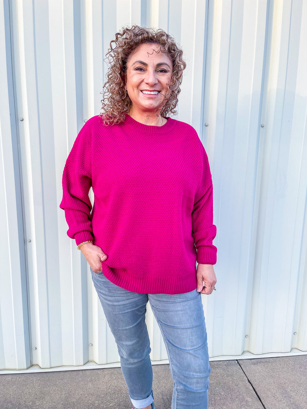 Thankful & Blessed Magenta Waffle Knit Sweater